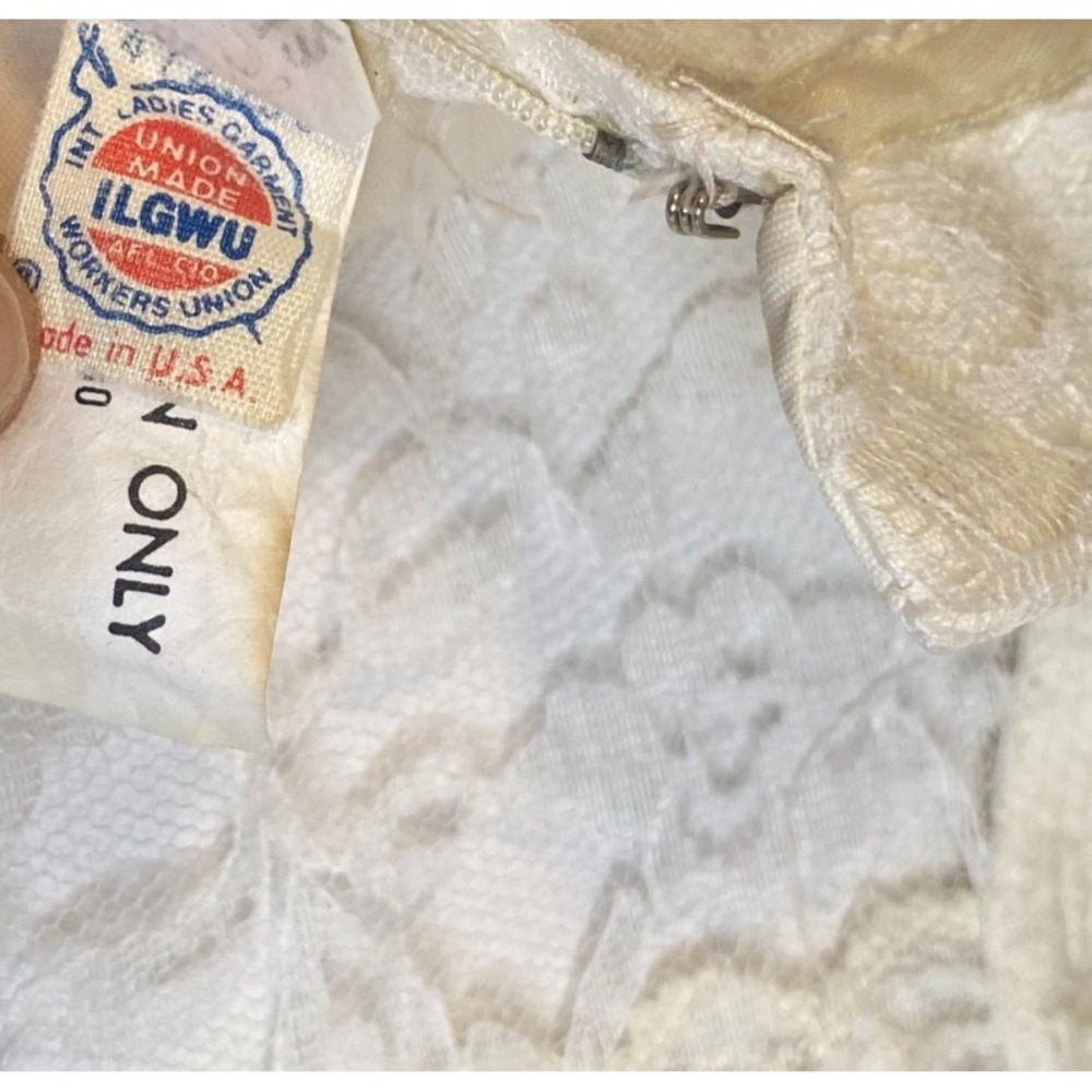 Vintage 80s Union Made Wedding Dress S Cream Lacey Long Sleeve Modest Victorian - Picture 14 of 14